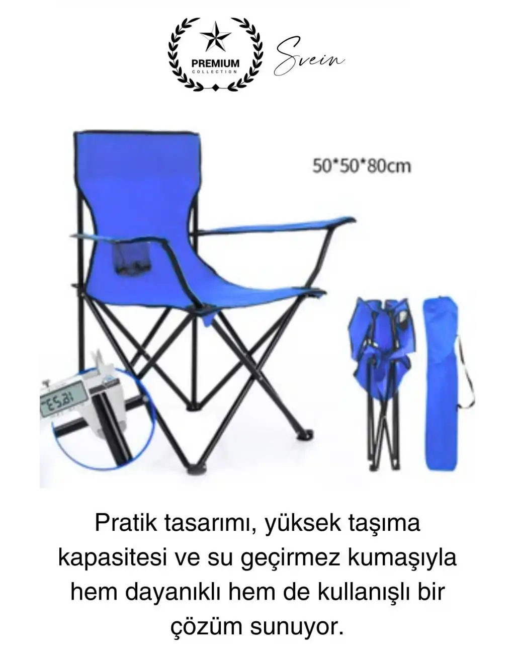 120 Kg Kapasiteli Su Geçirmez Kolay Silinebilir Katlanabilen Çantalı Askılı Kamp Piknik Sandalyesi