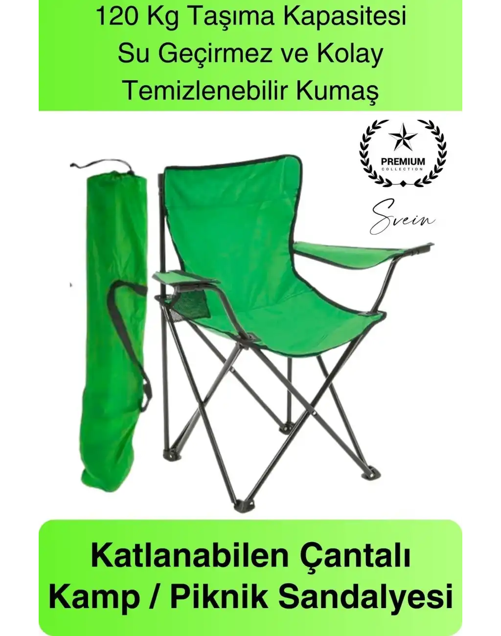 120 Kg Kapasiteli Su Geçirmez Kolay Silinebilir Katlanabilen Çantalı Askılı Kamp Piknik Sandalyesi