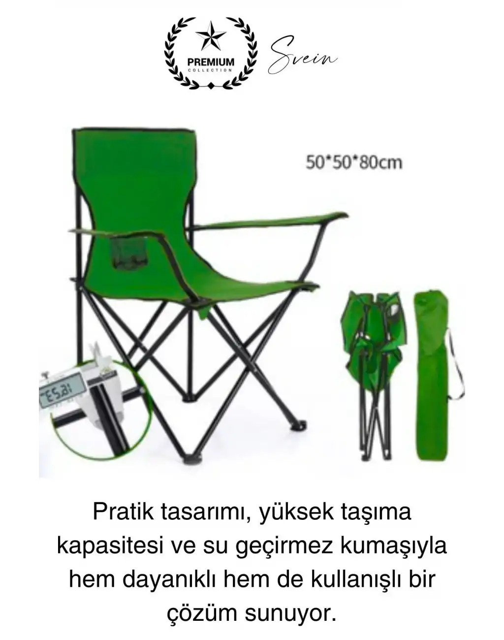 120 Kg Kapasiteli Su Geçirmez Kolay Silinebilir Katlanabilen Çantalı Askılı Kamp Piknik Sandalyesi