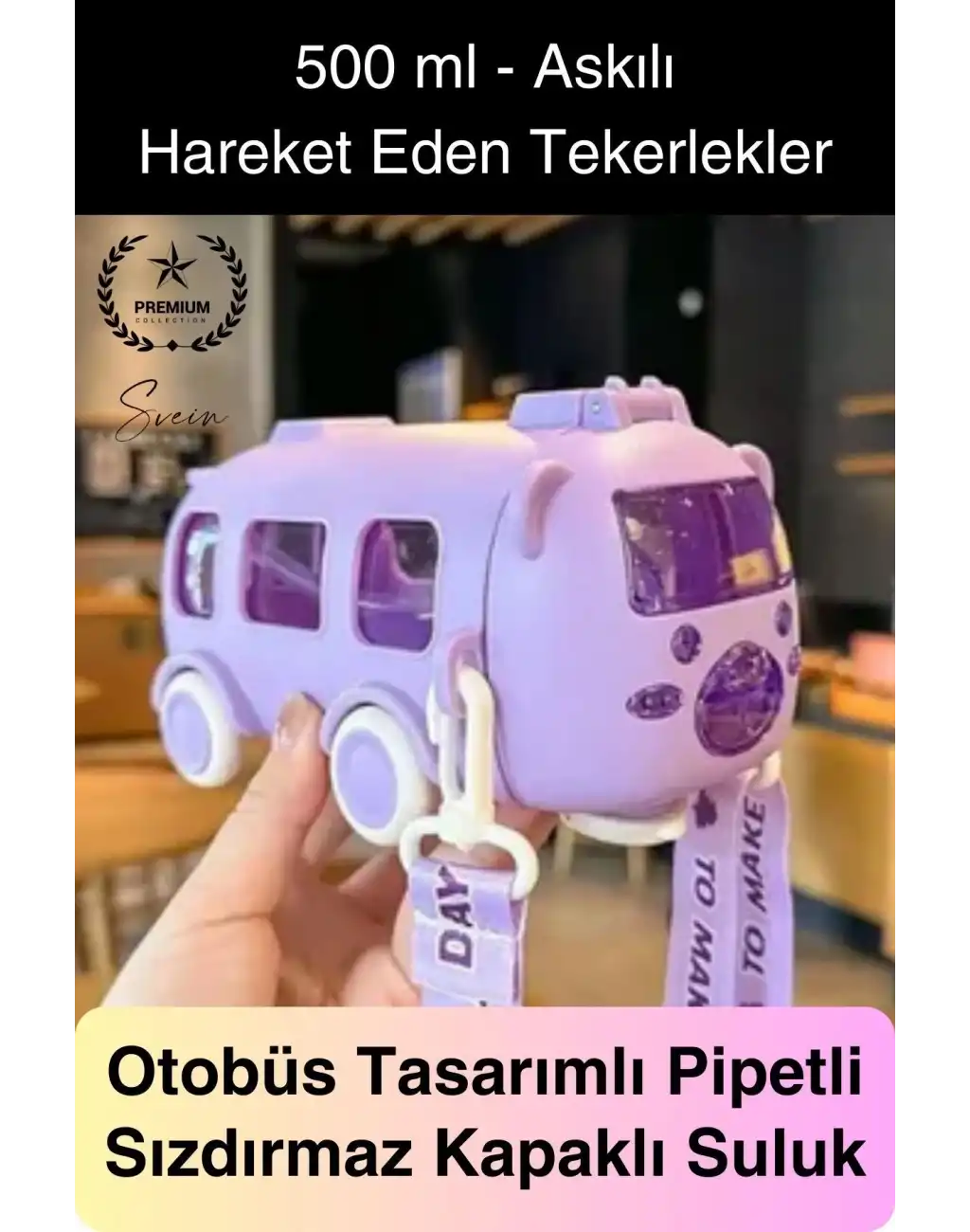 Özel Üretim Otobüs Şeklinde Pipetli Taşıma Askılı Sızdırmaz Kapaklı Çocuk Suluk Matara Okul Beslenme