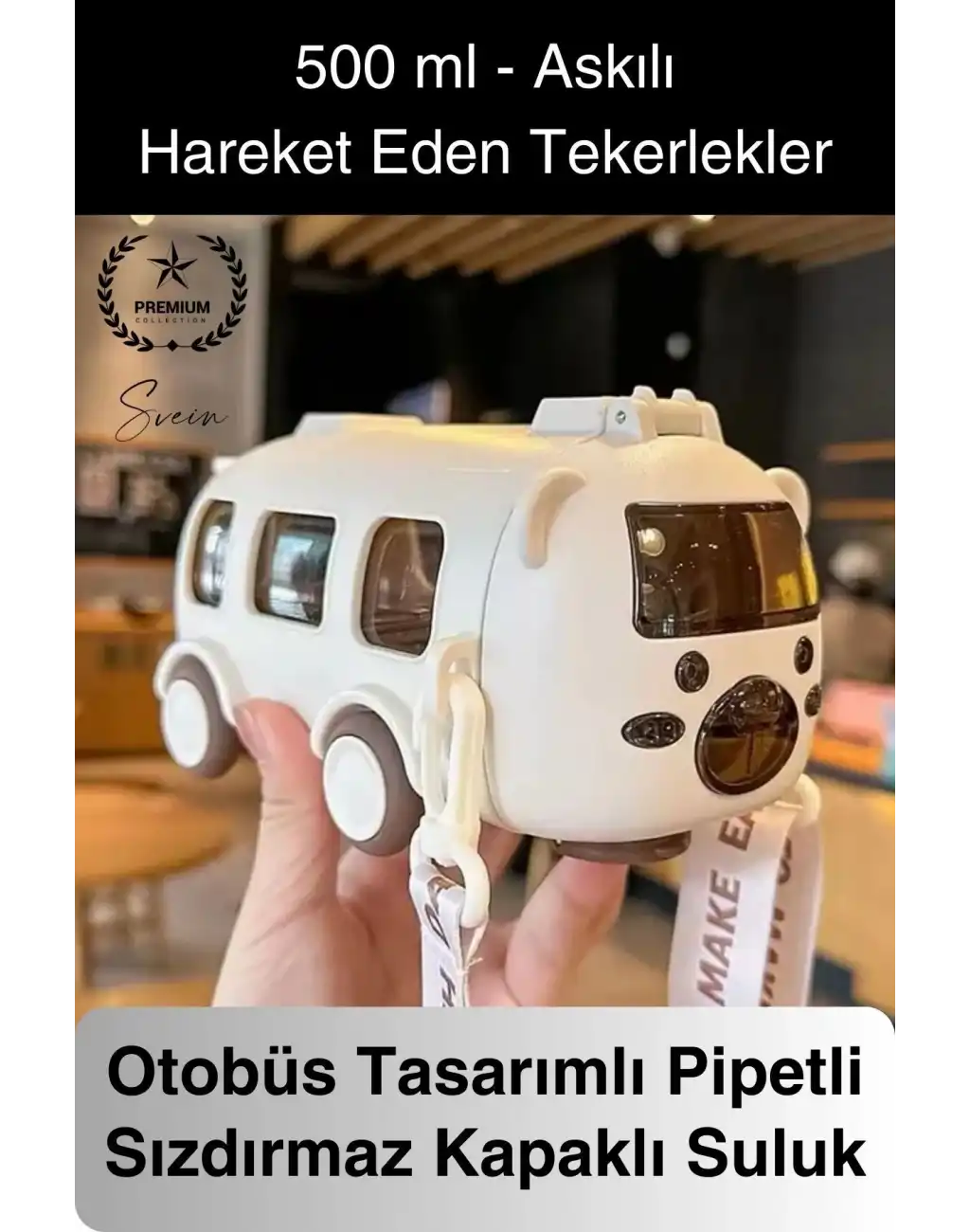 Özel Üretim Otobüs Şeklinde Pipetli Taşıma Askılı Sızdırmaz Kapaklı Çocuk Suluk Matara Okul Beslenme