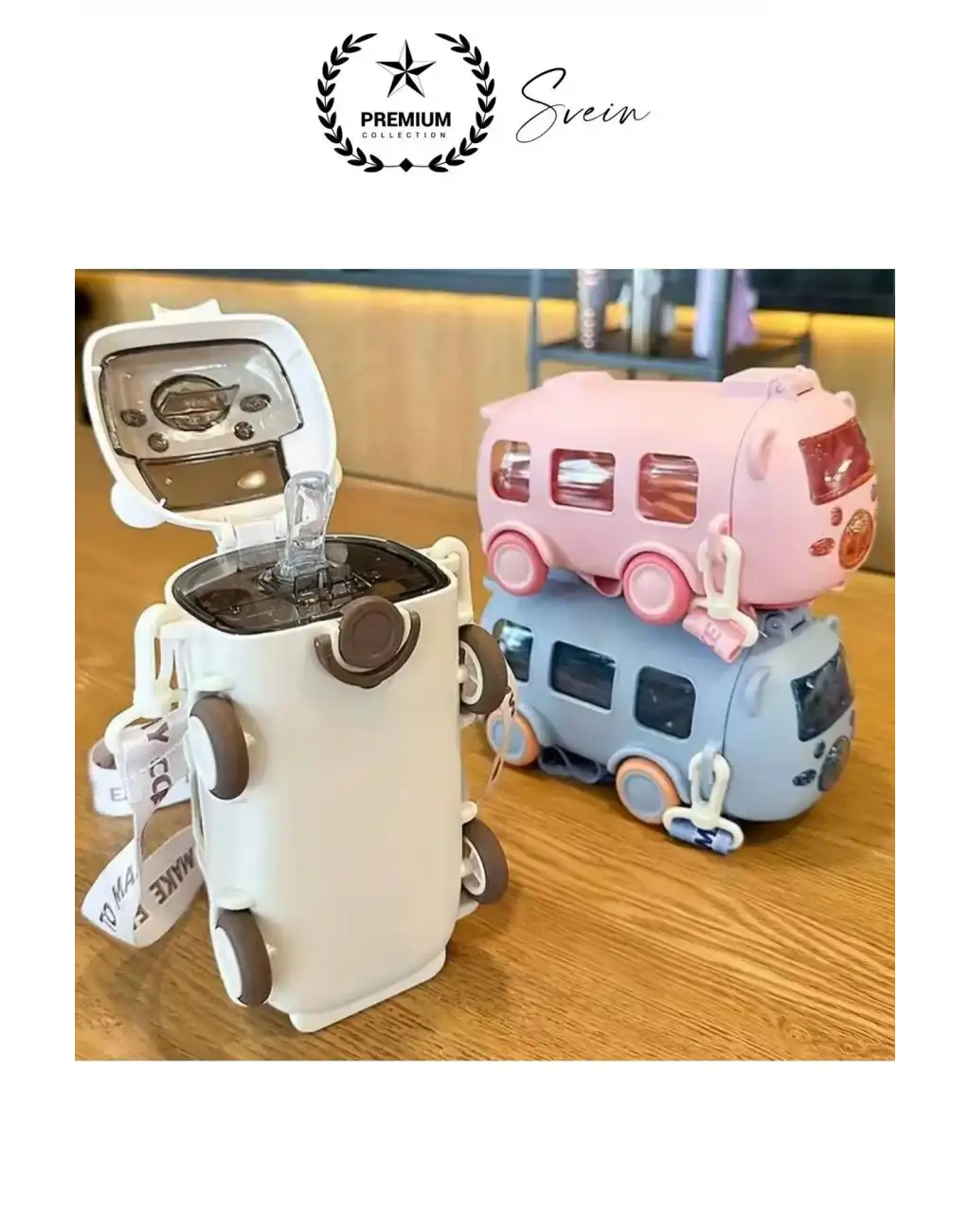 Özel Üretim Otobüs Şeklinde Pipetli Taşıma Askılı Sızdırmaz Kapaklı Çocuk Suluk Matara Okul Beslenme