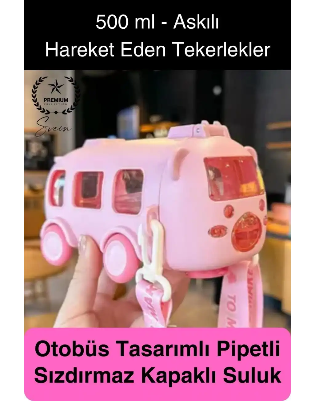 Özel Üretim Otobüs Şeklinde Pipetli Taşıma Askılı Sızdırmaz Kapaklı Çocuk Suluk Matara Okul Beslenme