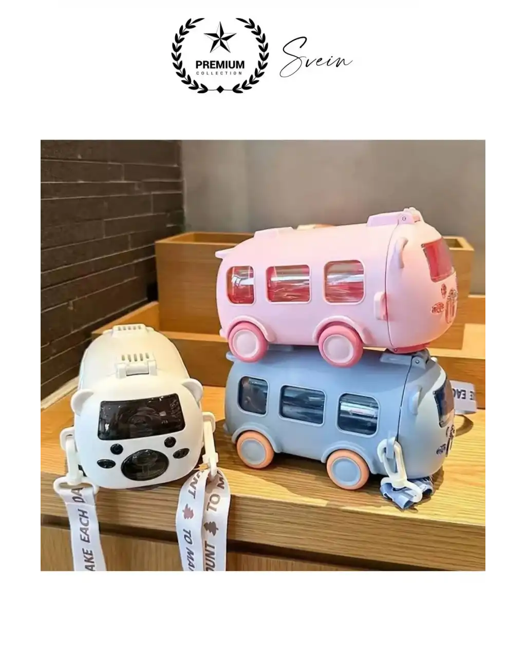 Özel Üretim Otobüs Şeklinde Pipetli Taşıma Askılı Sızdırmaz Kapaklı Çocuk Suluk Matara Okul Beslenme