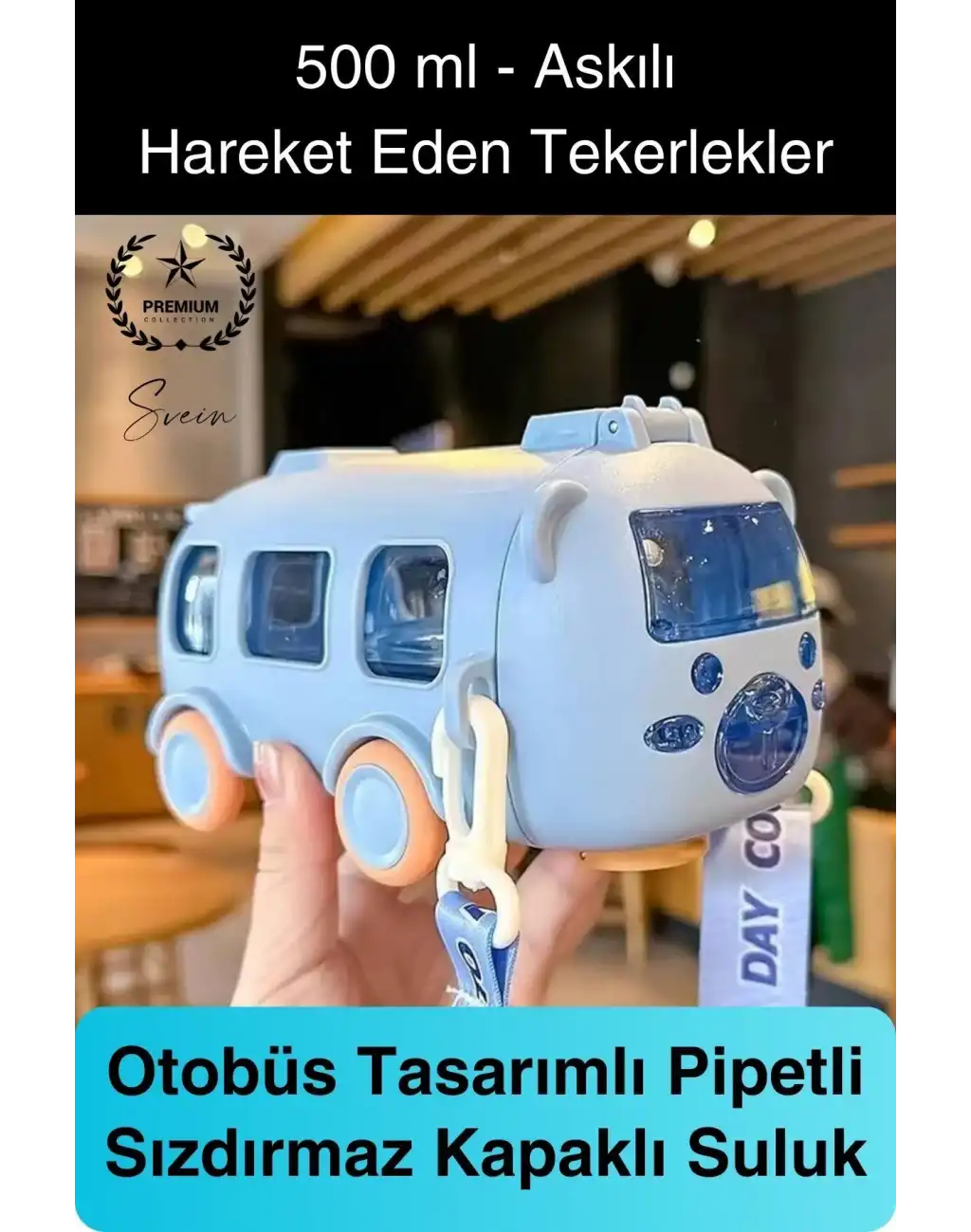 Özel Üretim Otobüs Şeklinde Pipetli Taşıma Askılı Sızdırmaz Kapaklı Çocuk Suluk Matara Okul Beslenme