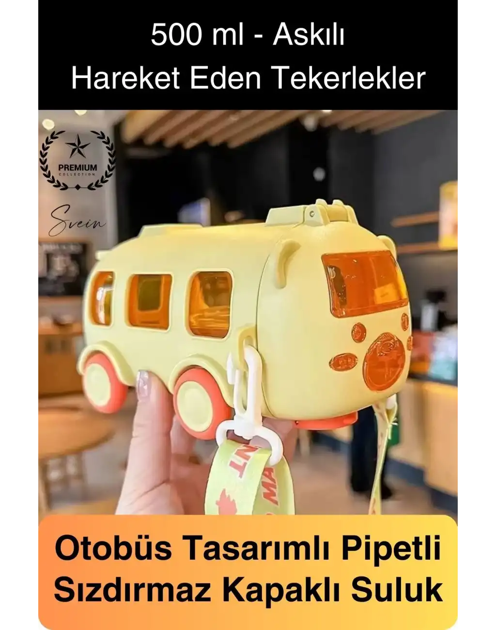 Özel Üretim Otobüs Şeklinde Pipetli Taşıma Askılı Sızdırmaz Kapaklı Çocuk Suluk Matara Okul Beslenme