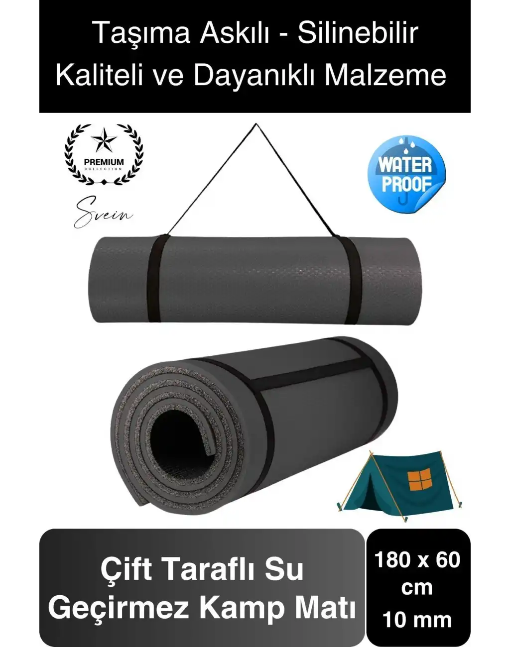 Su Geçirmez 180 cm Çift Taraflı Kaymaz Dağcı Kamp Minderi Taşıma Askılı Rahat Zemin Matı Yatak