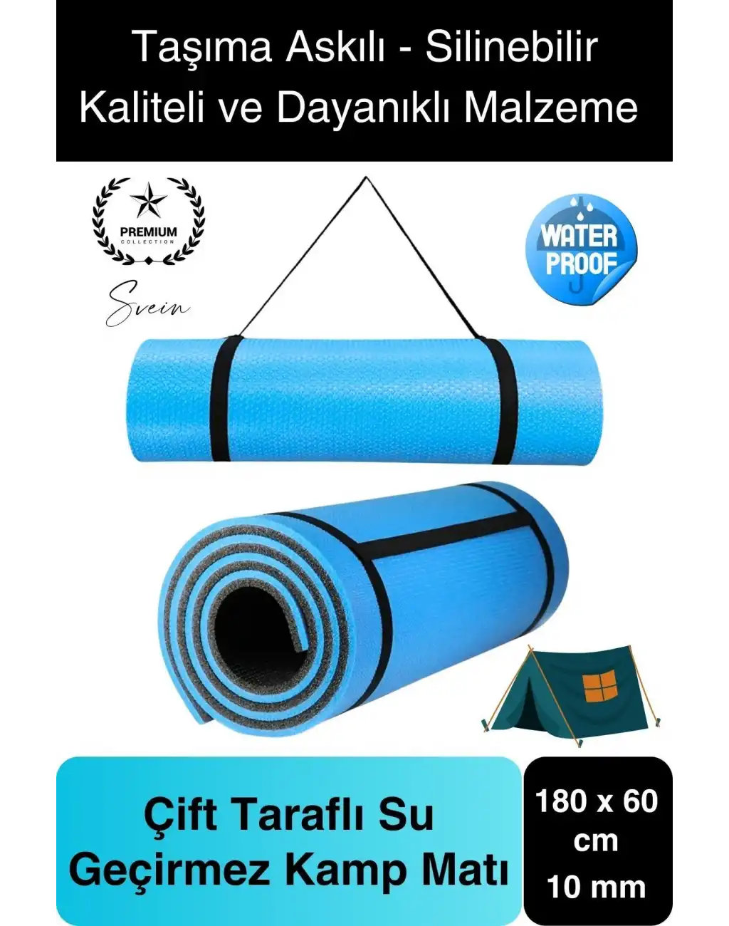 Su Geçirmez 180 cm Çift Taraflı Kaymaz Dağcı Kamp Minderi Taşıma Askılı Rahat Zemin Matı Yatak