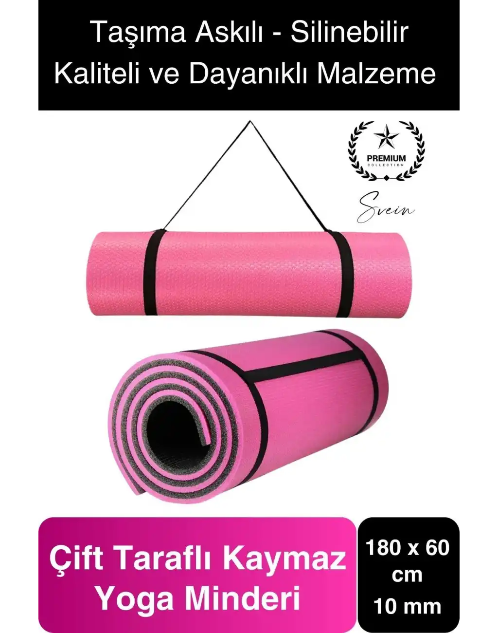 Premium 180 cm Çift Taraflı Kaymaz Yoga Meditasyon Minderi Taşıma Askılı Rahat Su Geçirmez Mat