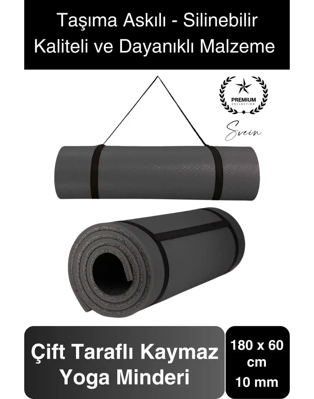 Premium 180 cm Çift Taraflı Kaymaz Yoga Meditasyon Minderi Taşıma Askılı Rahat Su Geçirmez Mat