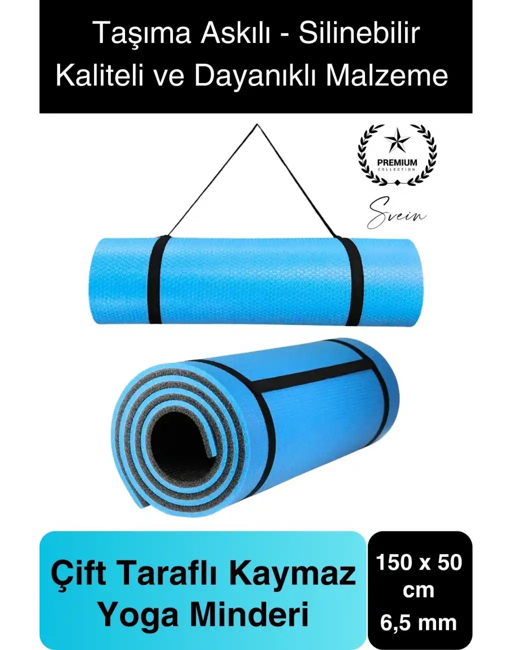 150 cm Dayanıklı Kaymaz Taşıma Askılı Su Geçirmez Yoga Pilates Matı Rahat Konforlu Taşınabilir