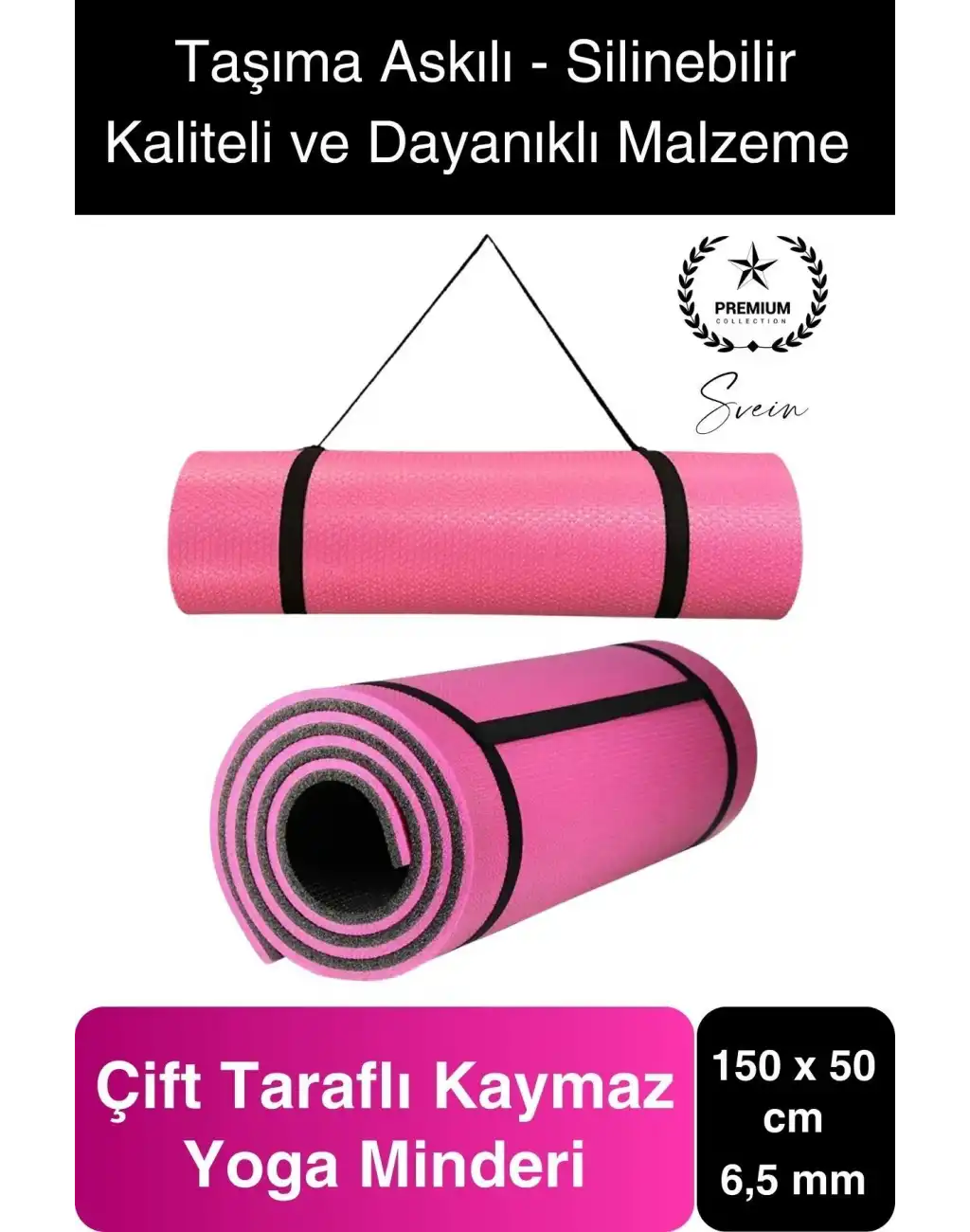 150 cm Dayanıklı Kaymaz Taşıma Askılı Su Geçirmez Yoga Pilates Matı Rahat Konforlu Taşınabilir