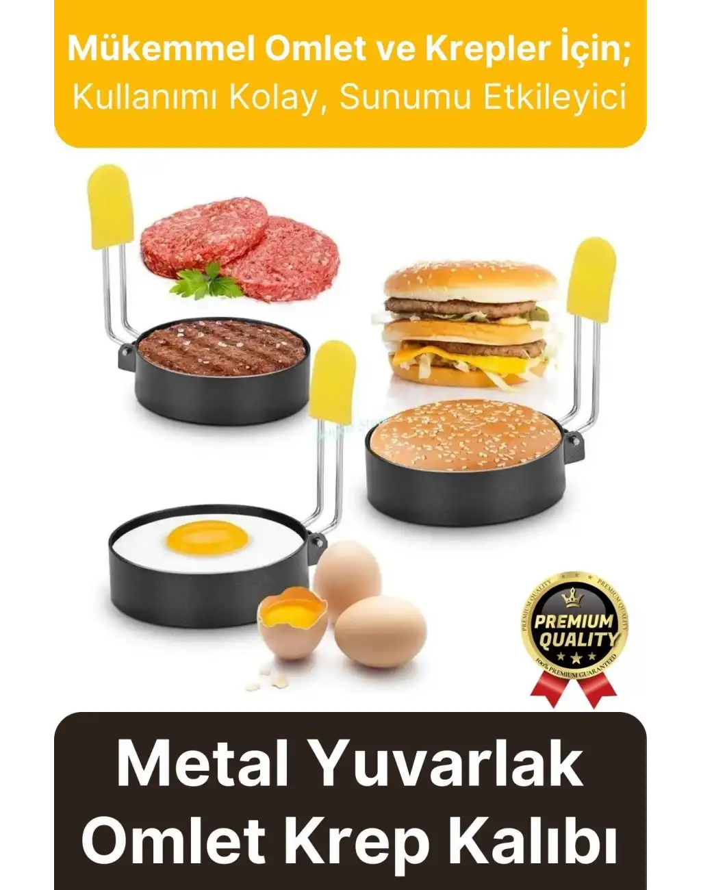 Premium Metal Yanmaz Yapışmaz Sunum Görsel Yumurta Krep Gözleme Şekillendirici Yuvarlak Omlet Kalıbı
