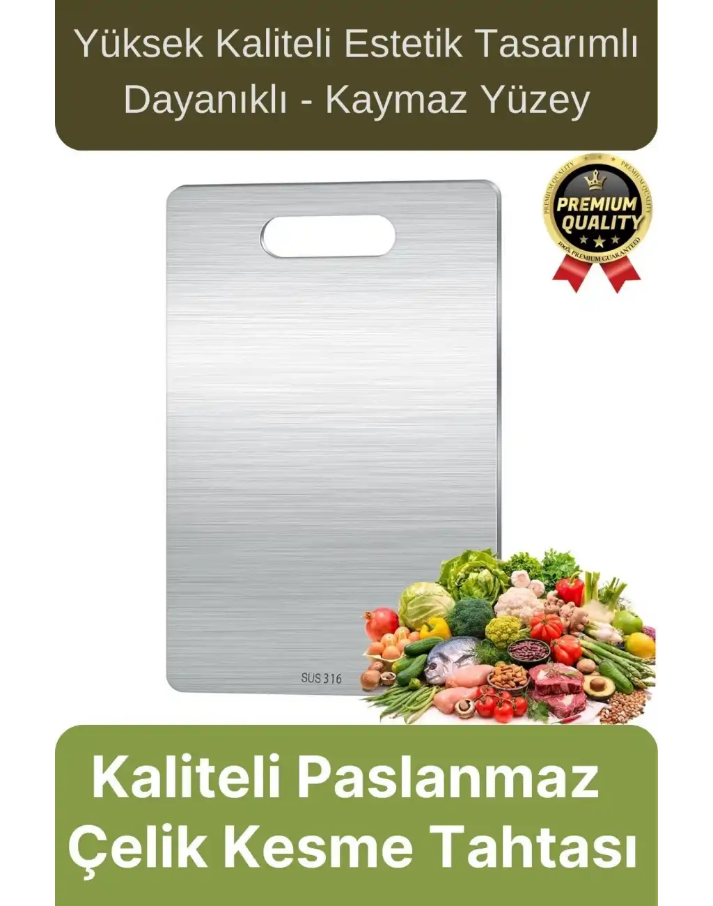 Çok Amaçlı Dayanıklı Kaymaz Yüzey Paslanmaz Çelik Mutfak Sebze Meyve Et Doğrama Lüks Kesme Tahtası