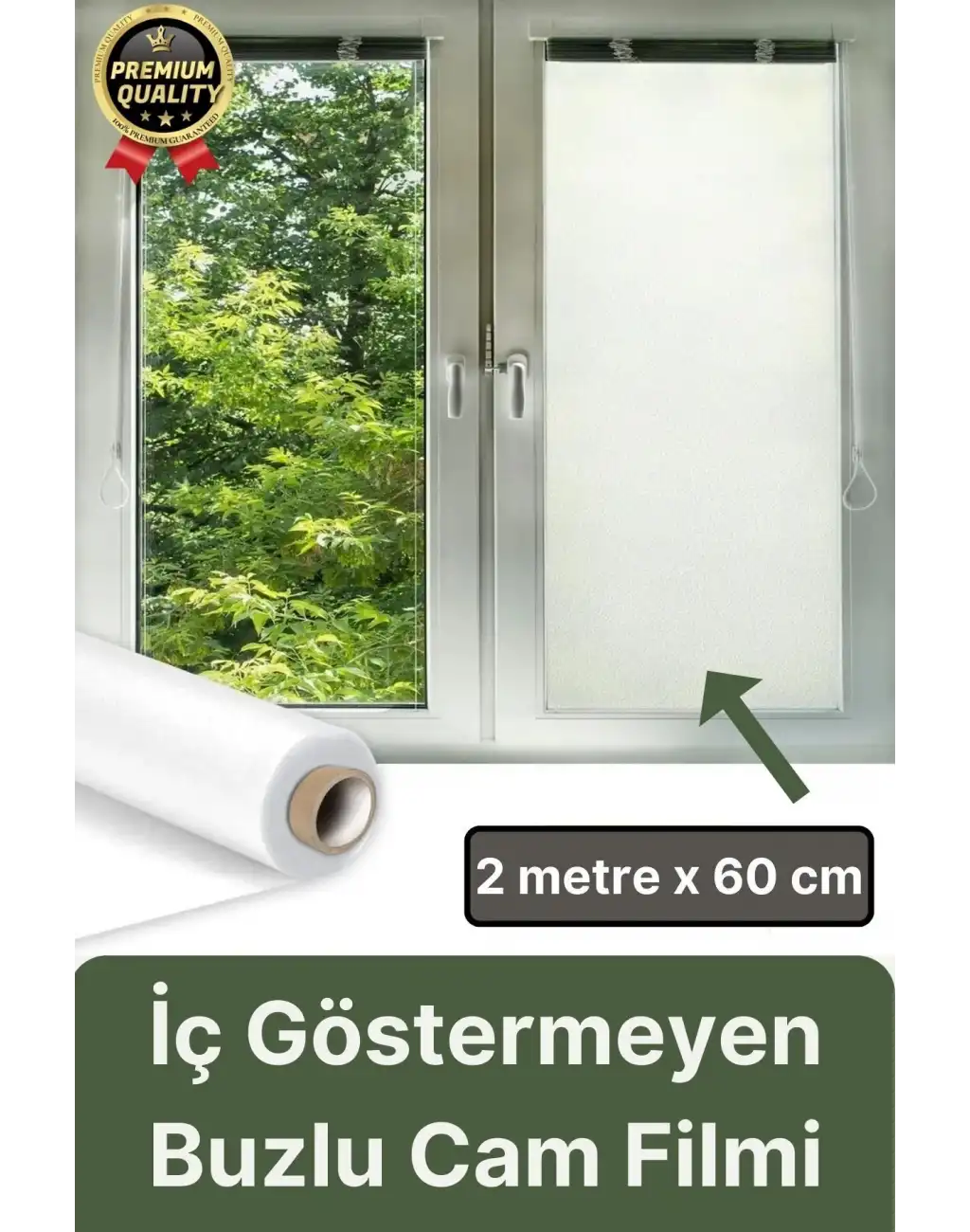 Premium UV Engelleyici İçeriyi Göstermeyen Yapışkan İz Bırakmaz Ofis Ev Buzlu Cam Filmi 2 mt x 60 cm