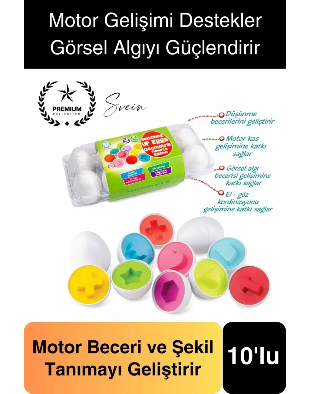 10lu Geometrik Yumurta Eşleme Oyunu Motor Gelişim Görsel Algı Şekilli Eğitici Öğretici Oyuncak