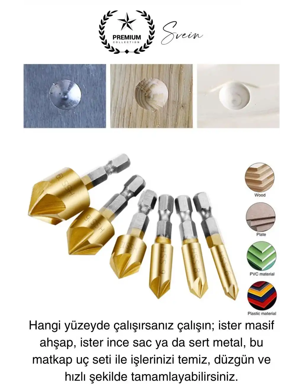 Premium Titanyum Kaplama 6lı Kırılmaz Uçlu Paslanmaz Ahşap Sac Metal Havşa Açma Matkap Uç Seti