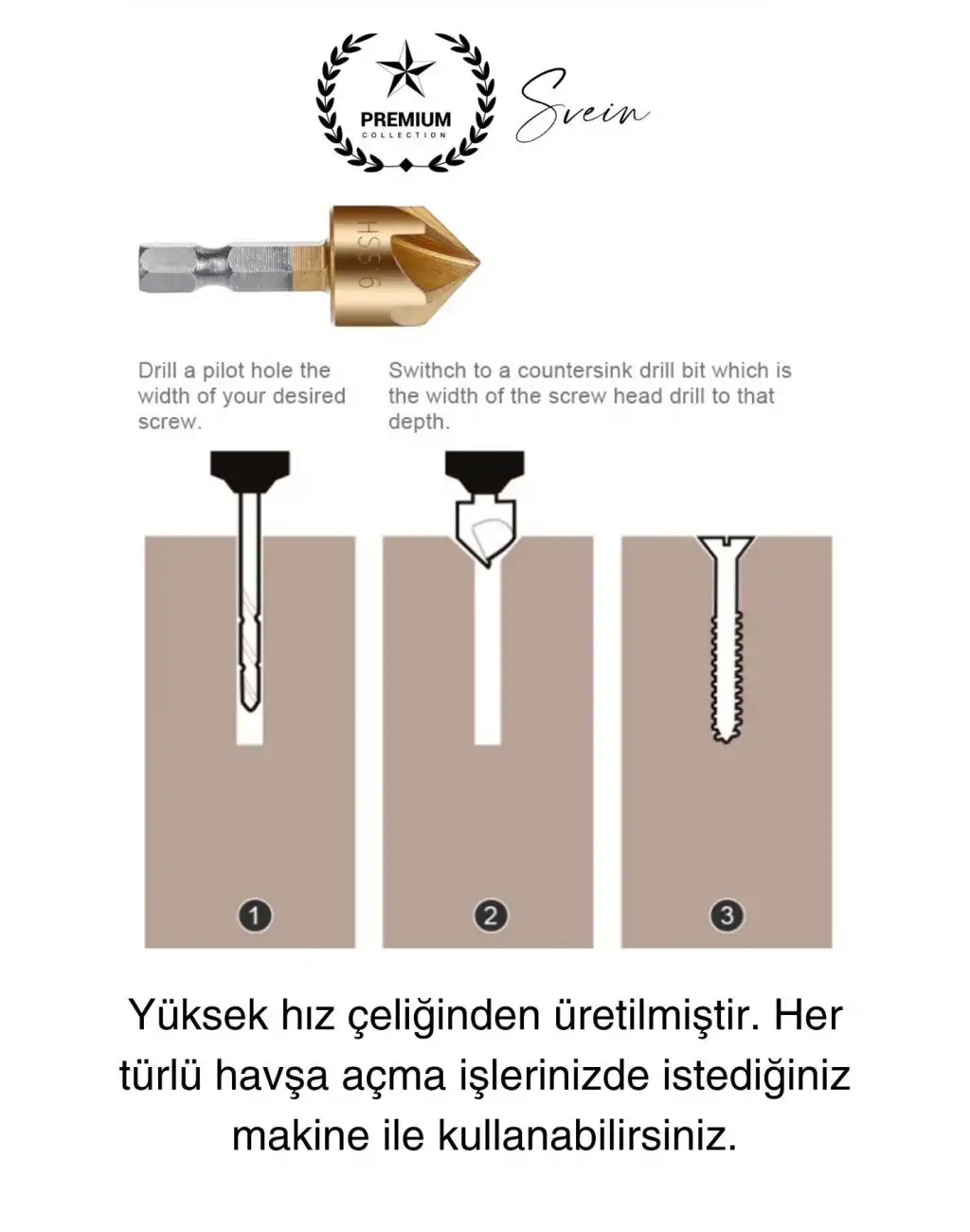 Premium Titanyum Kaplama 6lı Kırılmaz Uçlu Paslanmaz Ahşap Sac Metal Havşa Açma Matkap Uç Seti