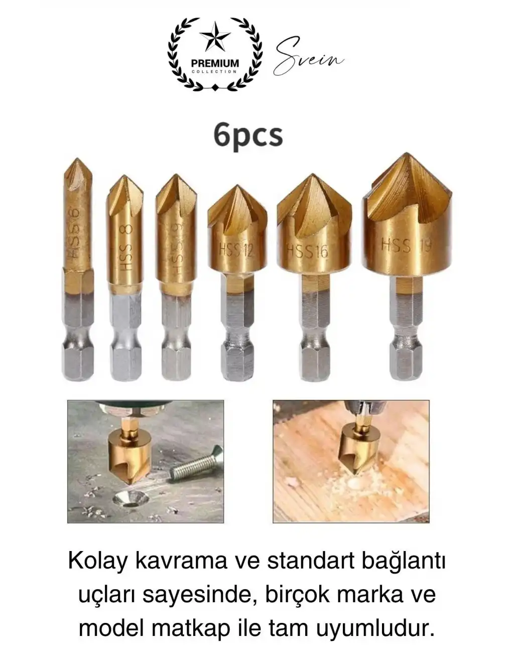 Premium Titanyum Kaplama 6lı Kırılmaz Uçlu Paslanmaz Ahşap Sac Metal Havşa Açma Matkap Uç Seti