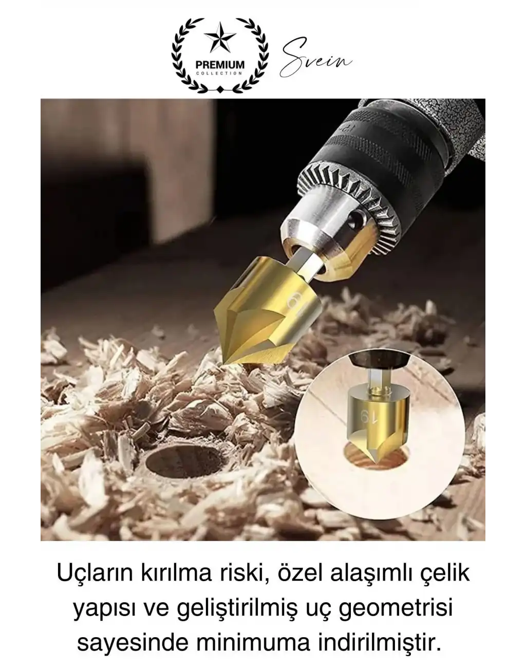 Premium Titanyum Kaplama 6lı Kırılmaz Uçlu Paslanmaz Ahşap Sac Metal Havşa Açma Matkap Uç Seti