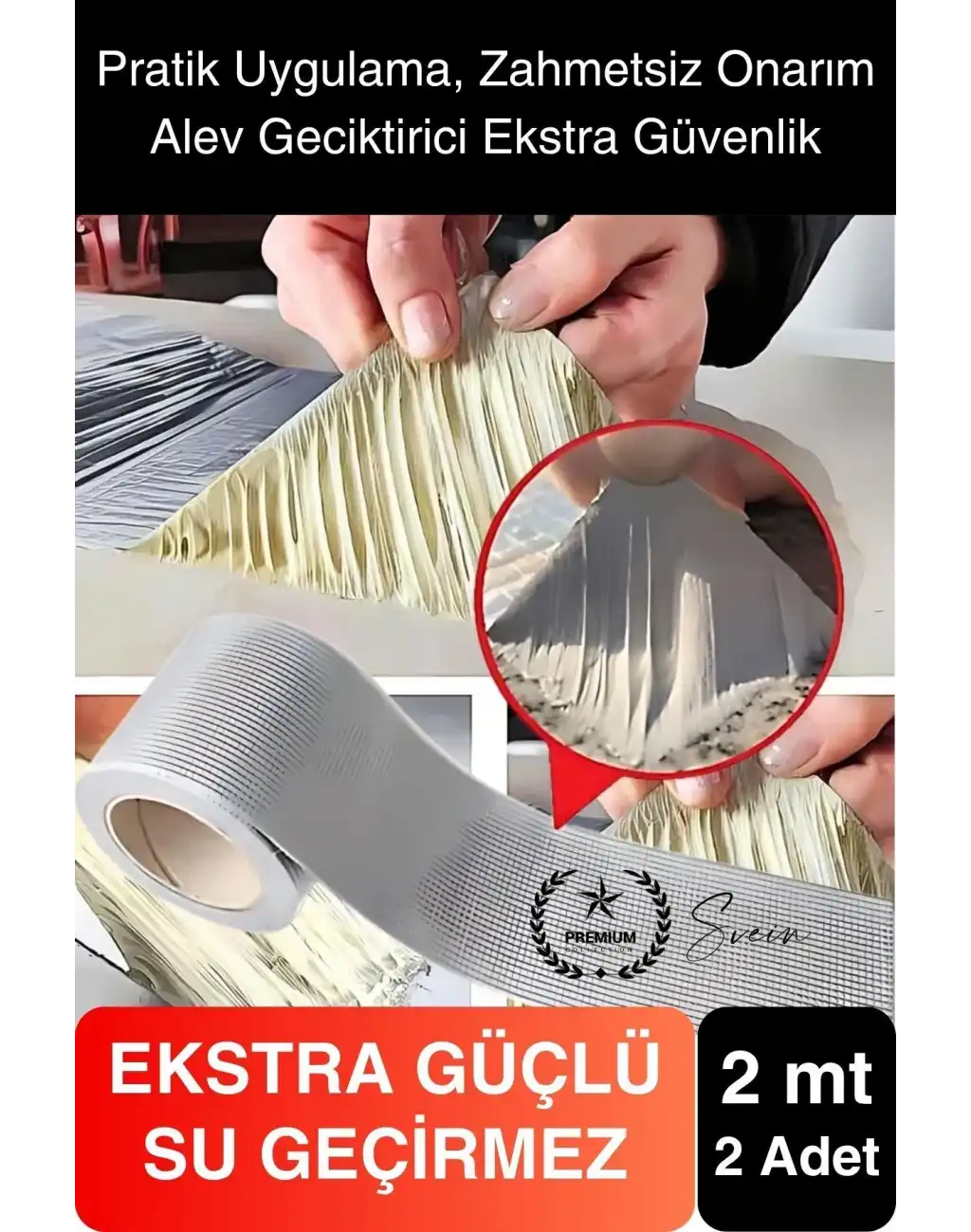 Ekstra Güçlü 2 mt Dış Cephe Su Geçirmez Sakız Bant Sızıntı Çamur Bandı Sızdırmaz 2 Adet