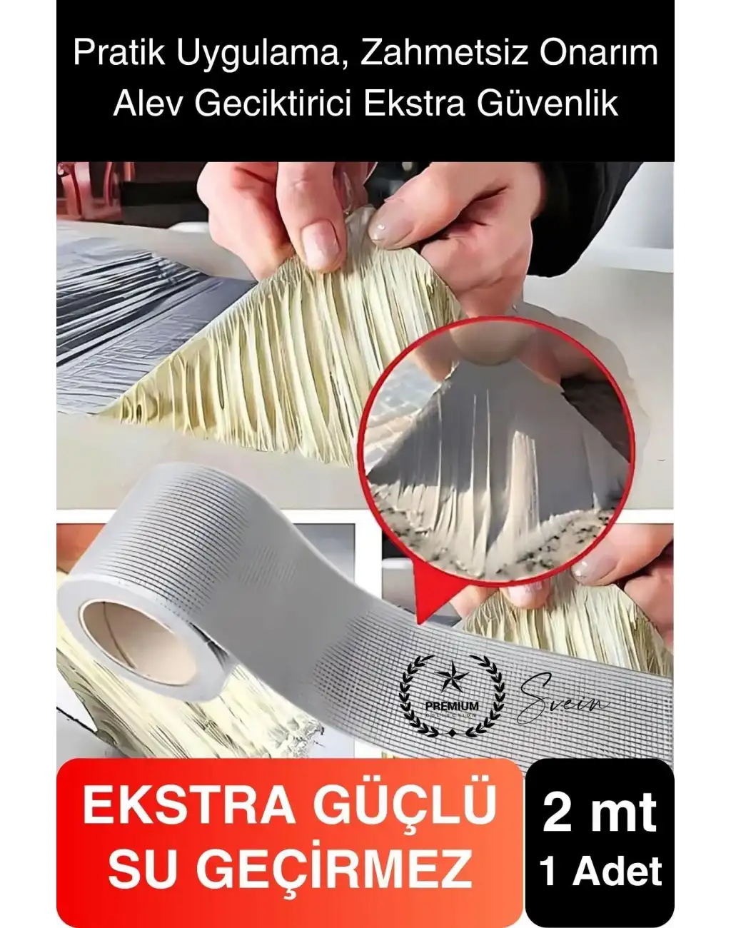 Ekstra Güçlü 2 mt Dış Cephe Su Geçirmez Sakız Bant Sızıntı Çamur Bandı Alev Geciktirici Sızdırmaz