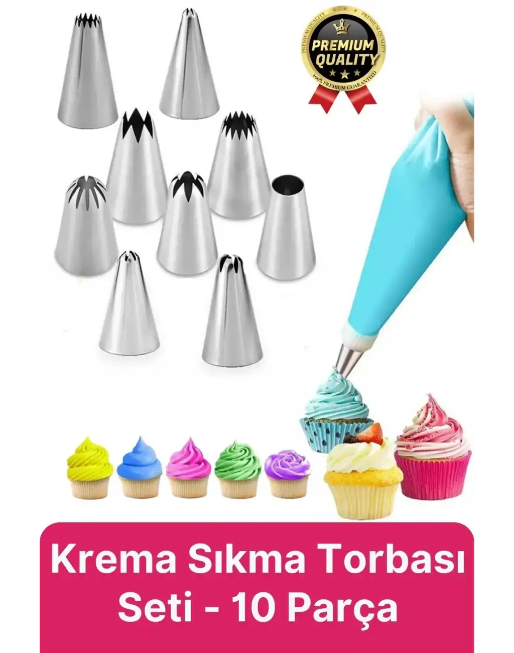 Profesyonel Paslanmaz Çelik Uçlu Tatlı Pasta Kurabiye Kek Süsleme Krema Sıkma Torbası Seti 10 Parça