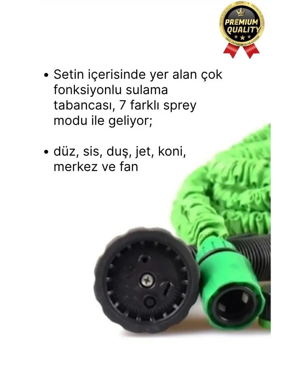 Çok Amaçlı Kırılmaz Dolaşmaz 7 Fonksiyonlu Bahçe Sulama Araç Yıkama Tabancalı Uzayan Hortum 22,5 Mt