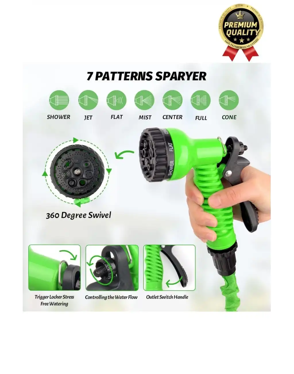 Çok Amaçlı Kırılmaz Dolaşmaz 7 Fonksiyonlu Bahçe Sulama Araç Yıkama Tabancalı Uzayan Hortum 22,5 Mt