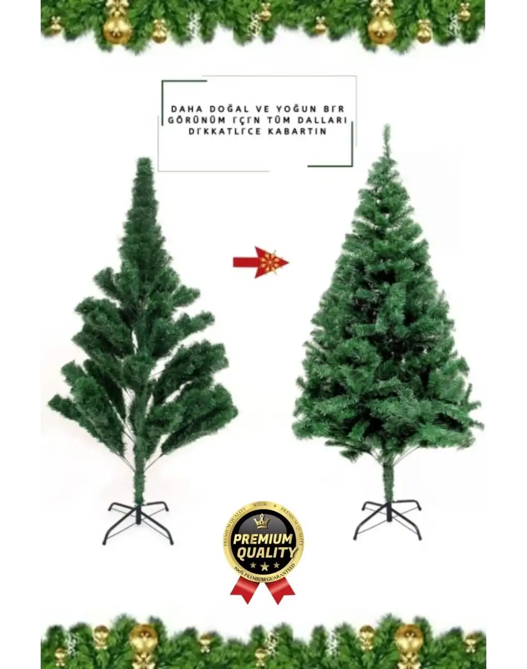 Premium Kalite Yeni Yıl Süsleme Seti Renkli Işık Hediye Yılbaşı Çam Ağacı Noel Paketi 120 Cm 123 Dal