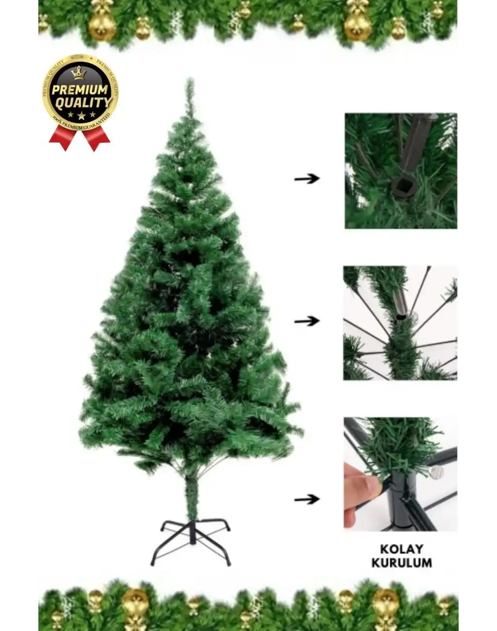 Premium Kalite Yeni Yıl Süsleme Seti Renkli Işık Hediye Yılbaşı Çam Ağacı Noel Paketi 150 Cm 220 Dal