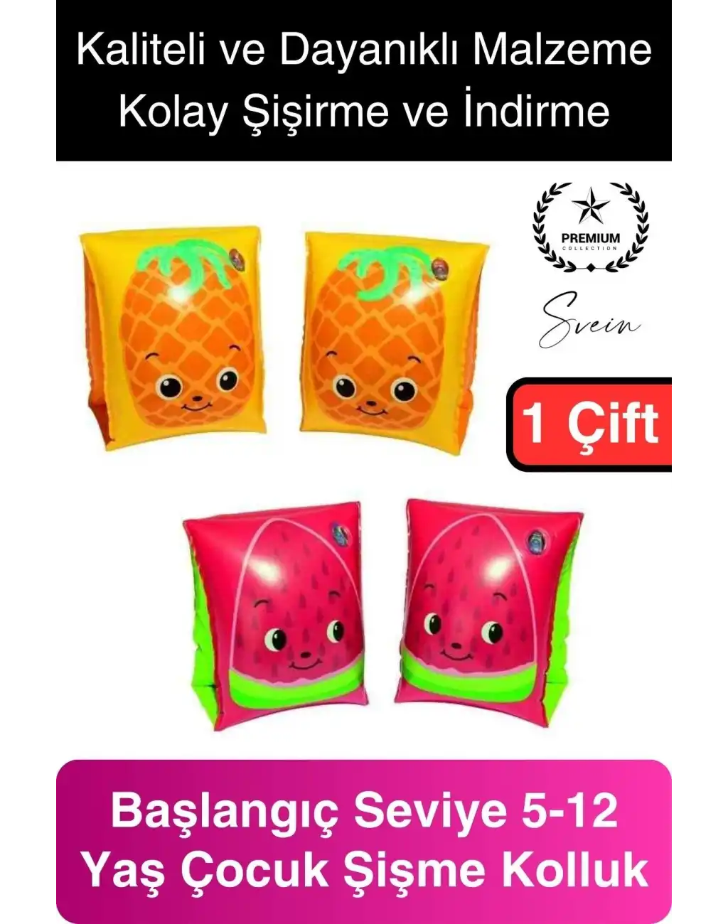 Meyve Desen Güvenli 5-12 Yaş Çocuklar İçin Yüzme Kolluk Deniz Havuz Şişme Kolluğu Yüzücü Hava Odalı