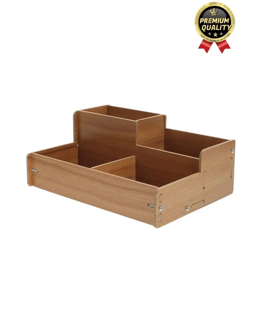 Kırtasiye Kalem Makyaj Malzemesi Saklama Çok Amaçlı 4 Gözlü Bölmeli Ahşap Masa Üstü Düzenleyici Kutu