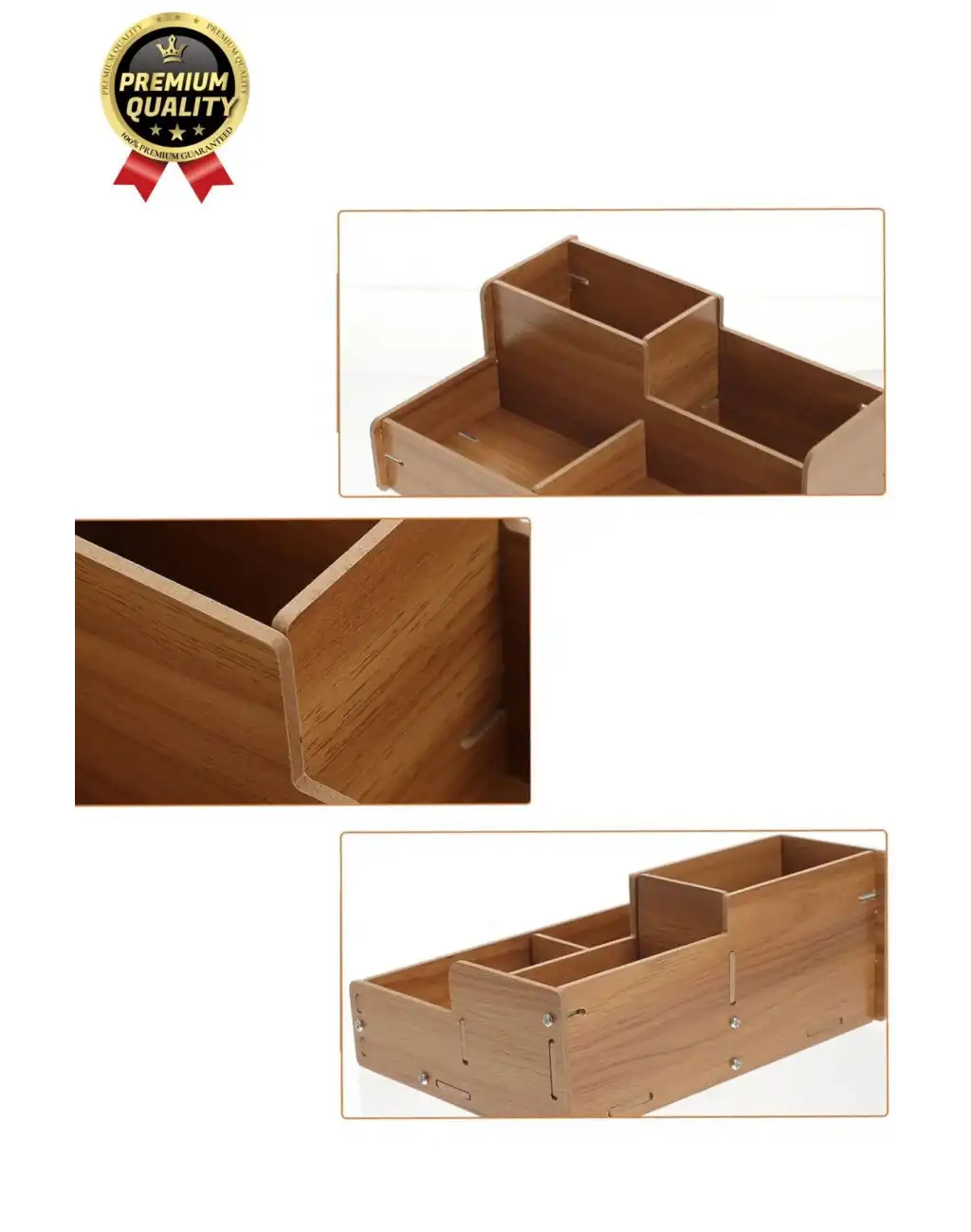 Kırtasiye Kalem Makyaj Malzemesi Saklama Çok Amaçlı 4 Gözlü Bölmeli Ahşap Masa Üstü Düzenleyici Kutu