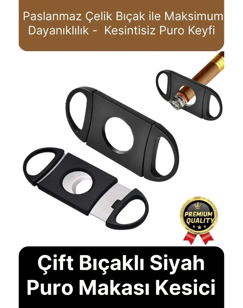 Premium Zarif İşlevsel Paslanmaz Çelik Keskin Çift Bıçaklı Oval Siyah Plastik Puro Makası Kesici