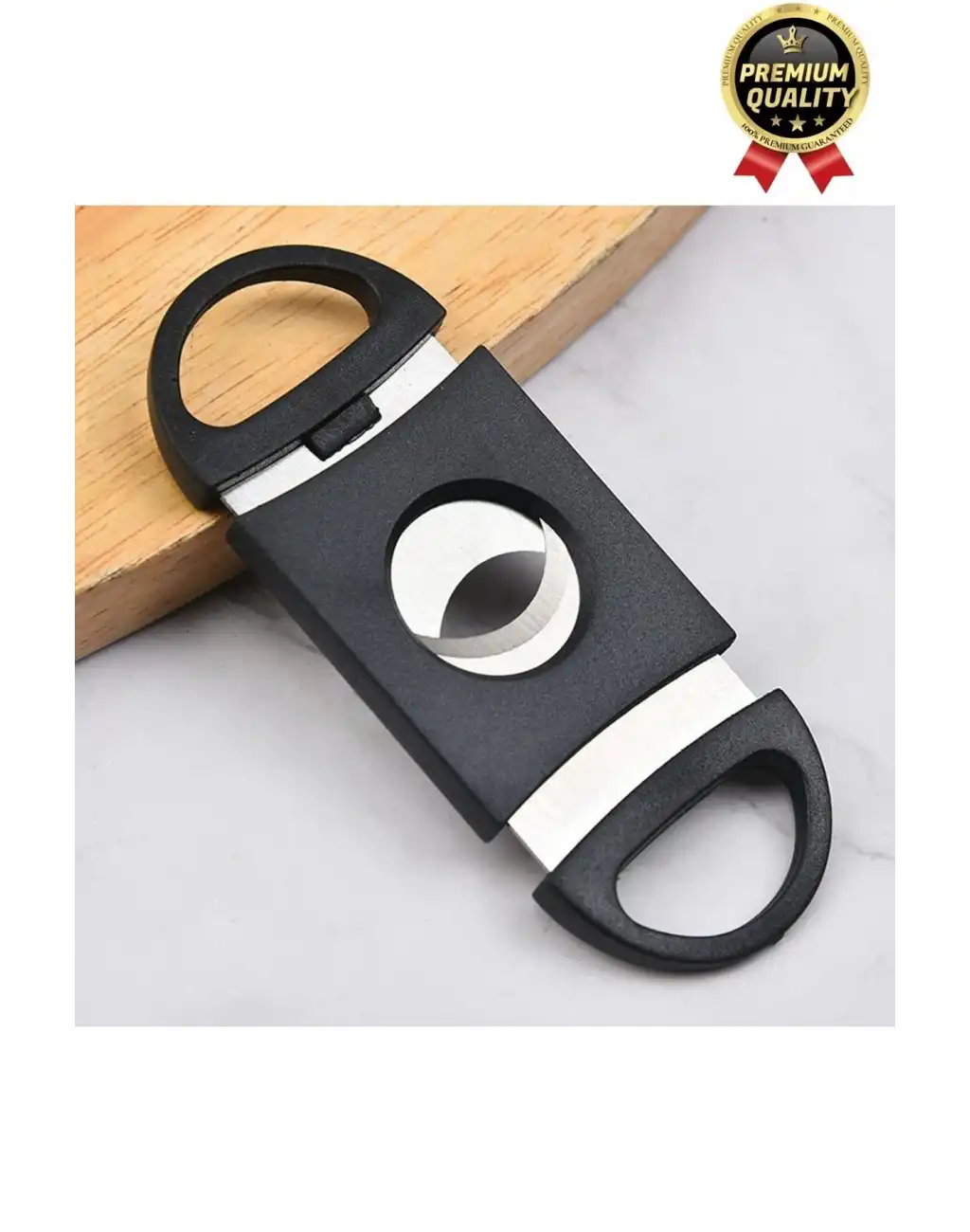 Premium Zarif İşlevsel Paslanmaz Çelik Keskin Çift Bıçaklı Oval Siyah Plastik Puro Makası Kesici