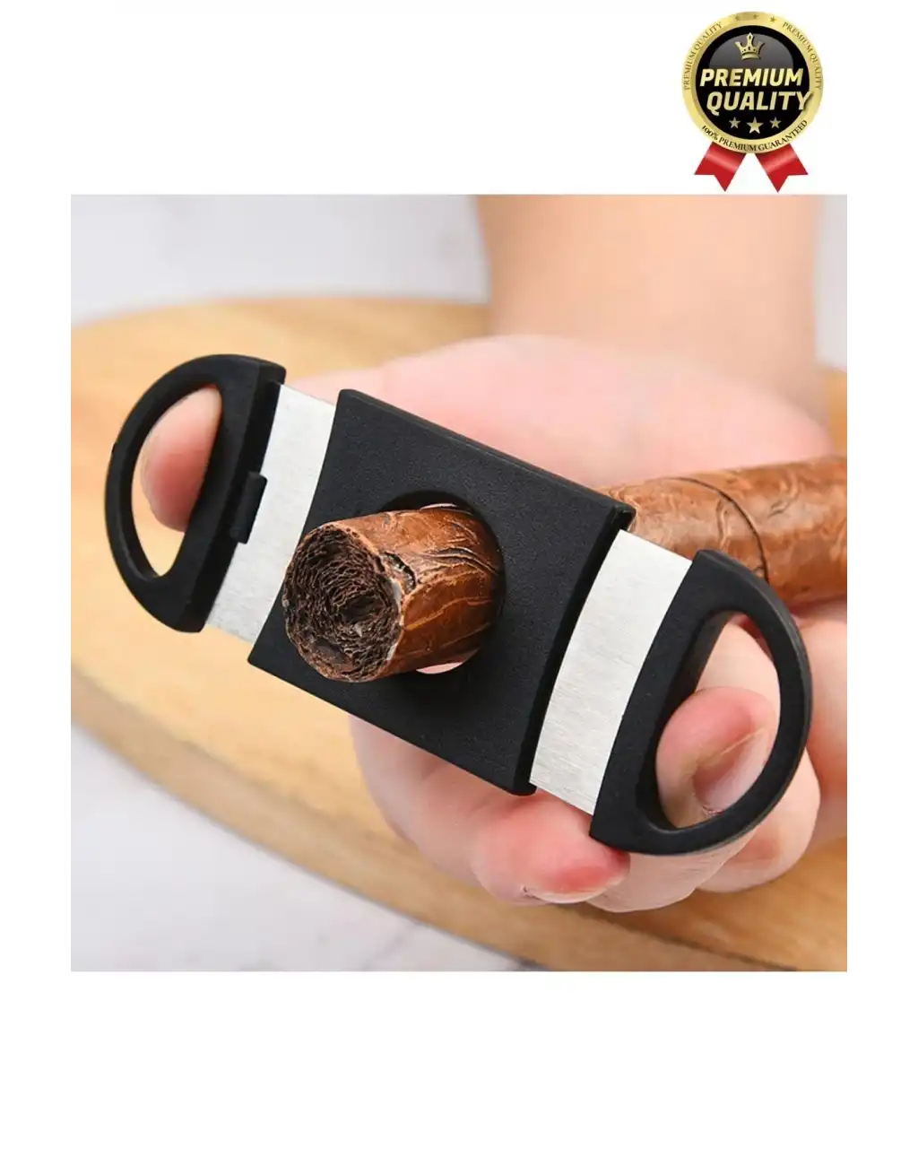 Premium Zarif İşlevsel Paslanmaz Çelik Keskin Çift Bıçaklı Oval Siyah Plastik Puro Makası Kesici