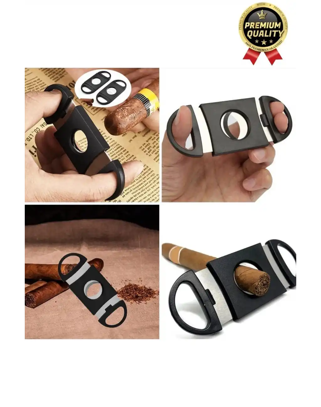 Premium Zarif İşlevsel Paslanmaz Çelik Keskin Çift Bıçaklı Oval Siyah Plastik Puro Makası Kesici