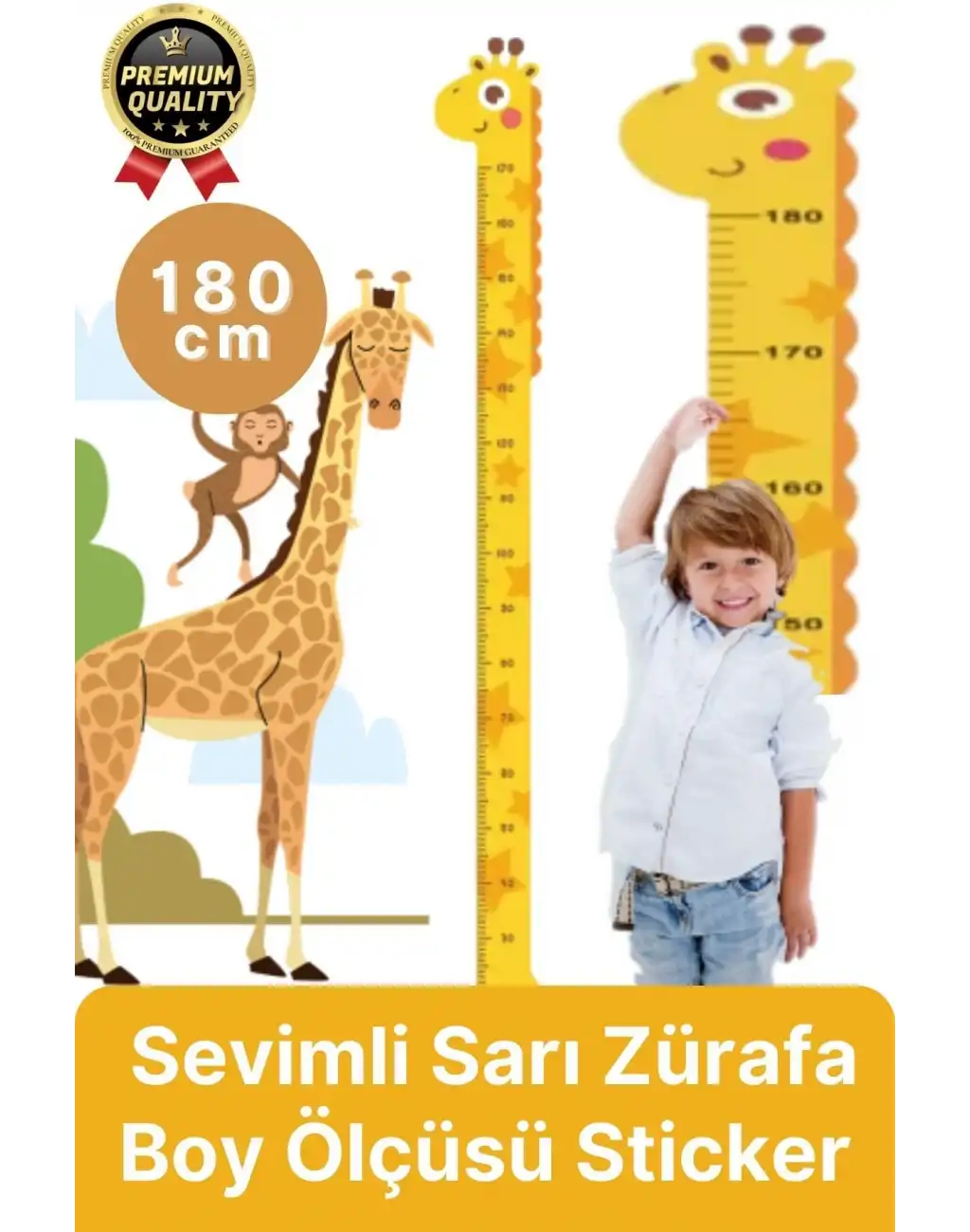 Yeni Seri Çift Taraflı Bantlı Çocuk Büyüme Cetveli Eğlenceli Sevimli Sarı Zürafa Boy Ölçüsü Sticker