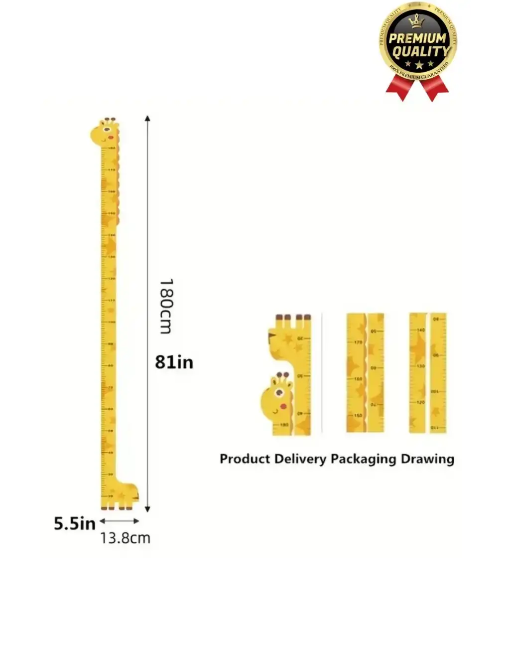 Yeni Seri Çift Taraflı Bantlı Çocuk Büyüme Cetveli Eğlenceli Sevimli Sarı Zürafa Boy Ölçüsü Sticker