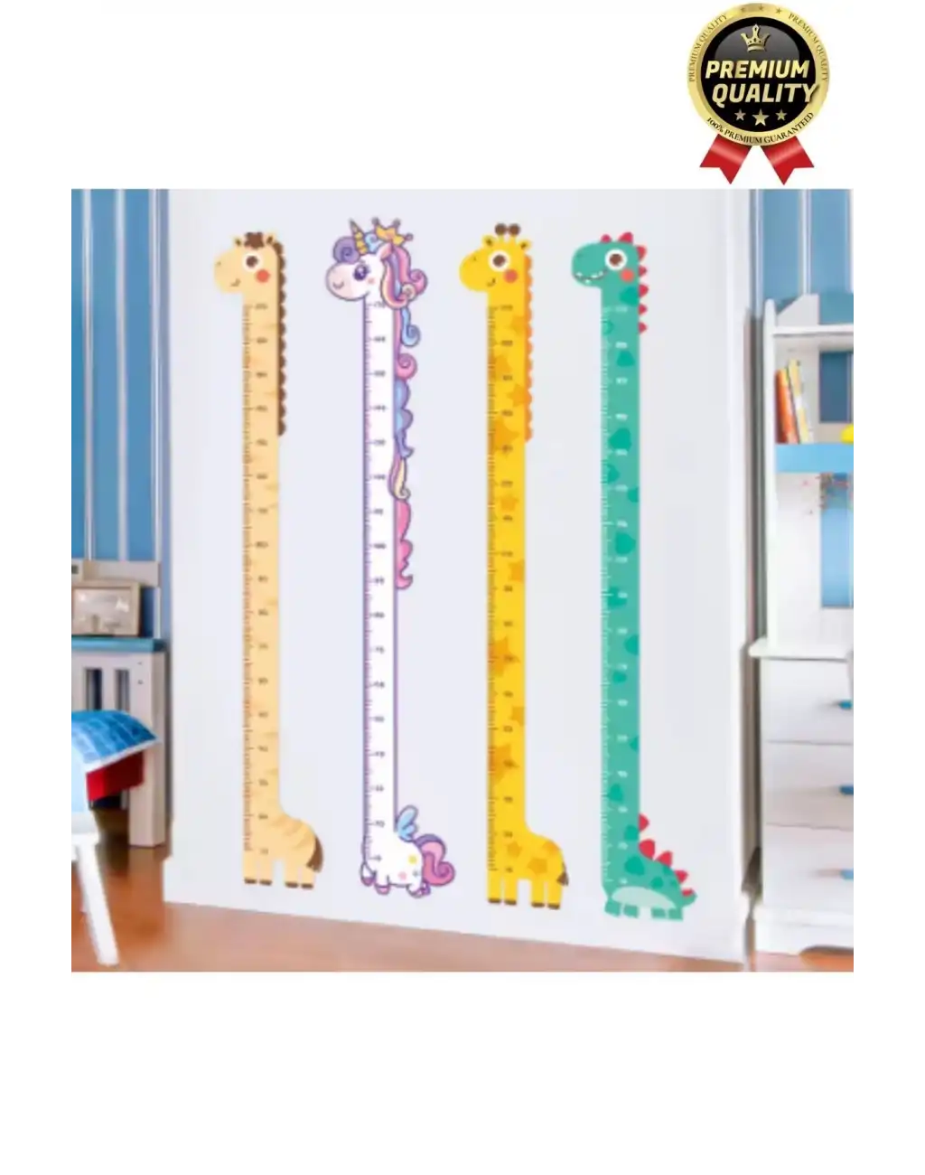 Yeni Seri Çift Taraflı Bantlı Çocuk Büyüme Cetveli Eğlenceli Sevimli Sarı Zürafa Boy Ölçüsü Sticker