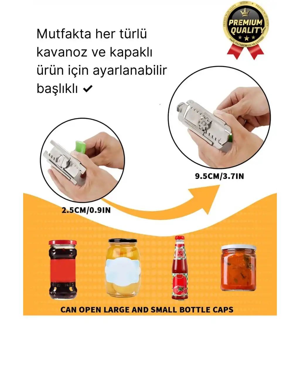 Dayanıklı Ölçülü Ayarlanabilir Paslanmaz Çelik Mutfak Pratik Kavanoz Konserve Şişe Kapak Açacağı