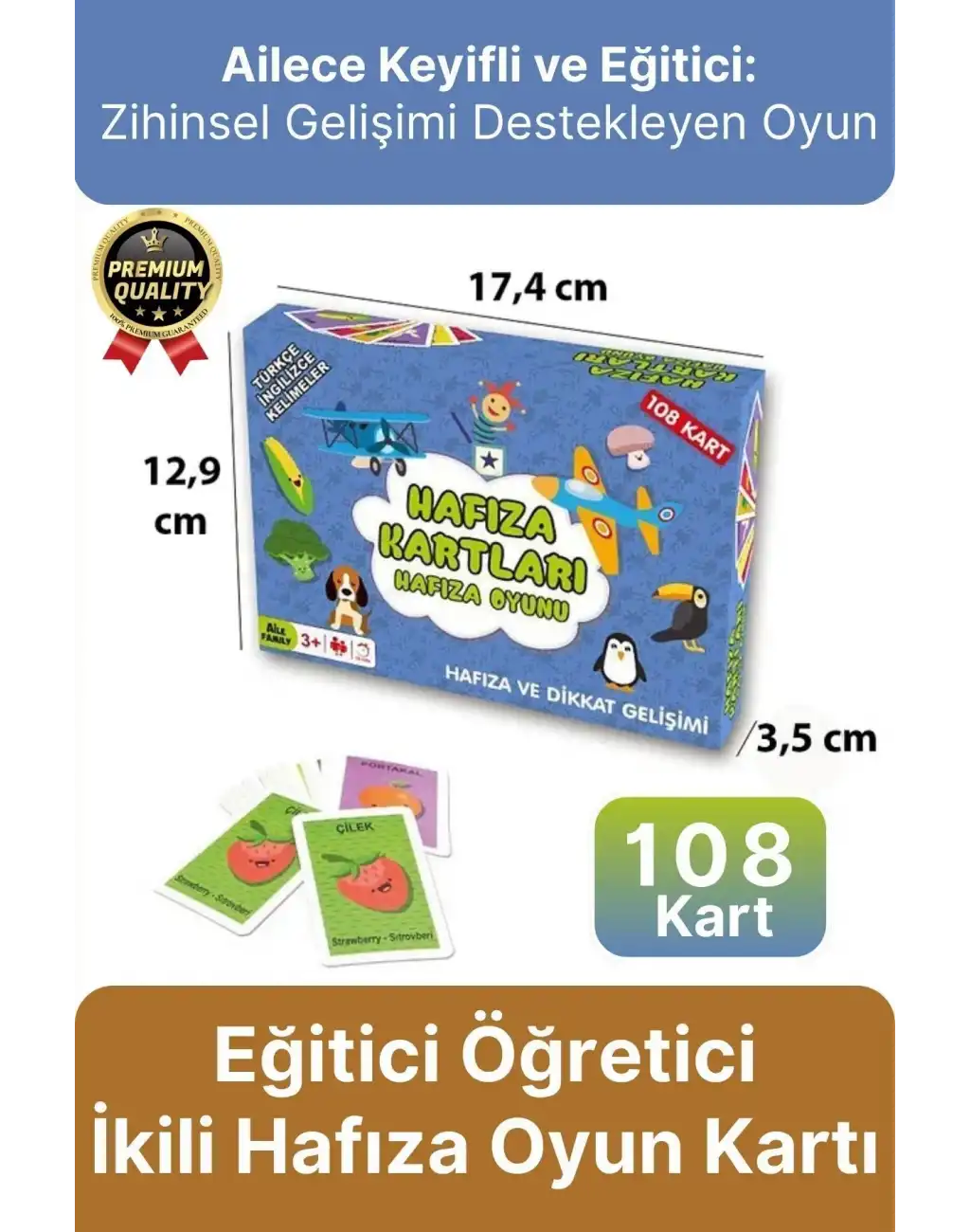 Yeni Seri Aile Eğitici Öğretici Eğlenceli Renkli Türkçe İngilizce İkili Hafıza Oyun Kartı-108 Kart