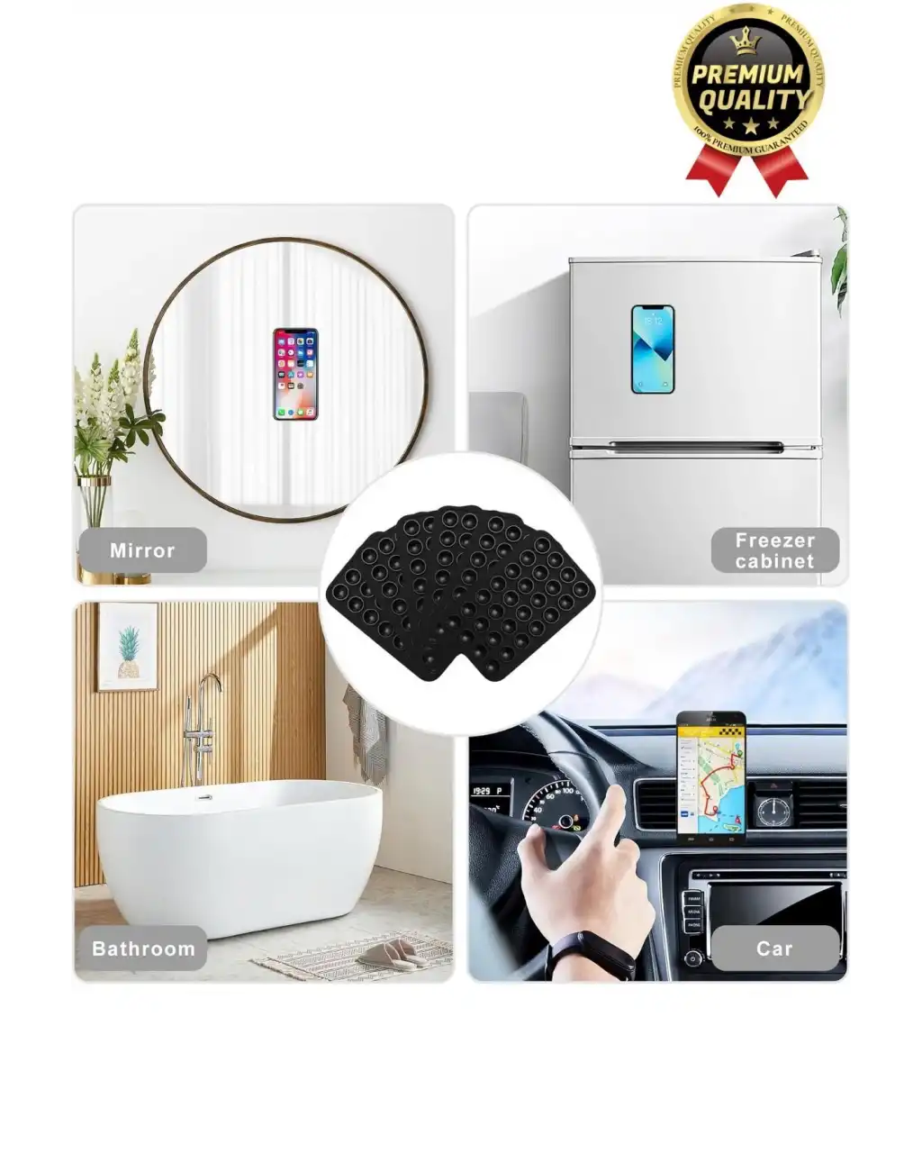 Özel Üretim Tüm Yüzeylere Uyumlu Kaymaz Siyah Güçlü Vantuzlu Silikon Yapışkanlı Telefon Tutucu