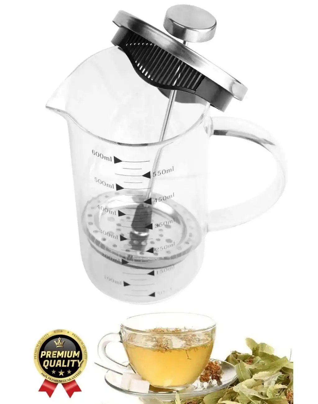 Çok Amaçlı Isıyı Koruyan Süzgeçli Bitki Çayı Filtre Kahve Demlik Ölçü Kabı Cam French Press 350 ml