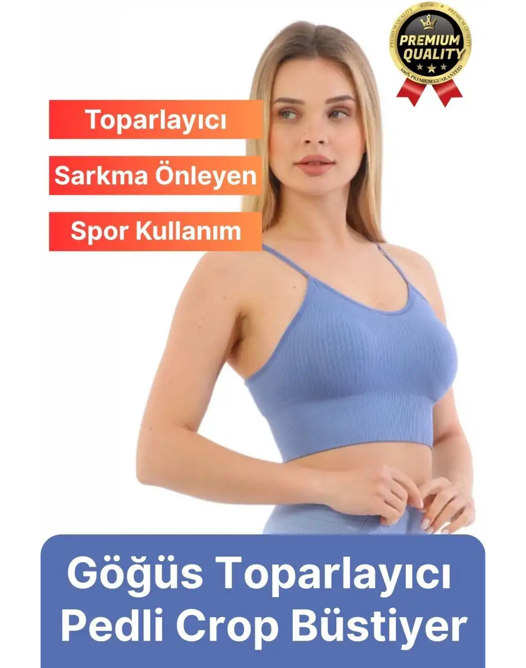 Göğüs Toparlayıcı Sarkma Önleyen Gündelik Spor Kullanım İnce İp Askılı Pedli Çizgili Crop Büstiyer