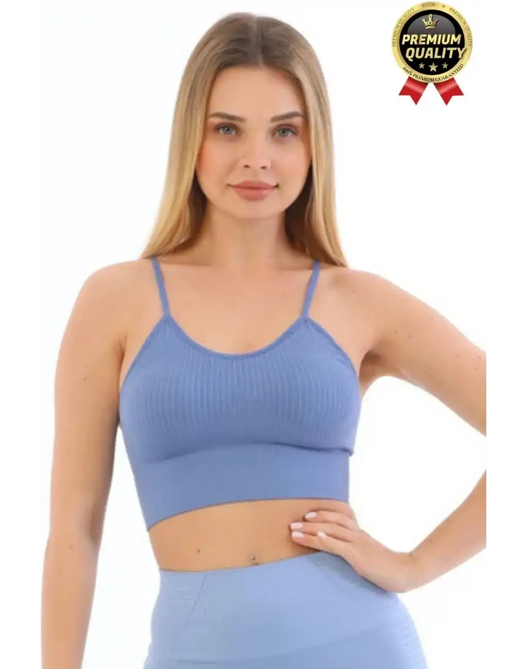 Göğüs Toparlayıcı Sarkma Önleyen Gündelik Spor Kullanım İnce İp Askılı Pedli Çizgili Crop Büstiyer