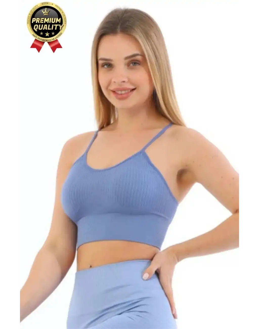 Göğüs Toparlayıcı Sarkma Önleyen Gündelik Spor Kullanım İnce İp Askılı Pedli Çizgili Crop Büstiyer