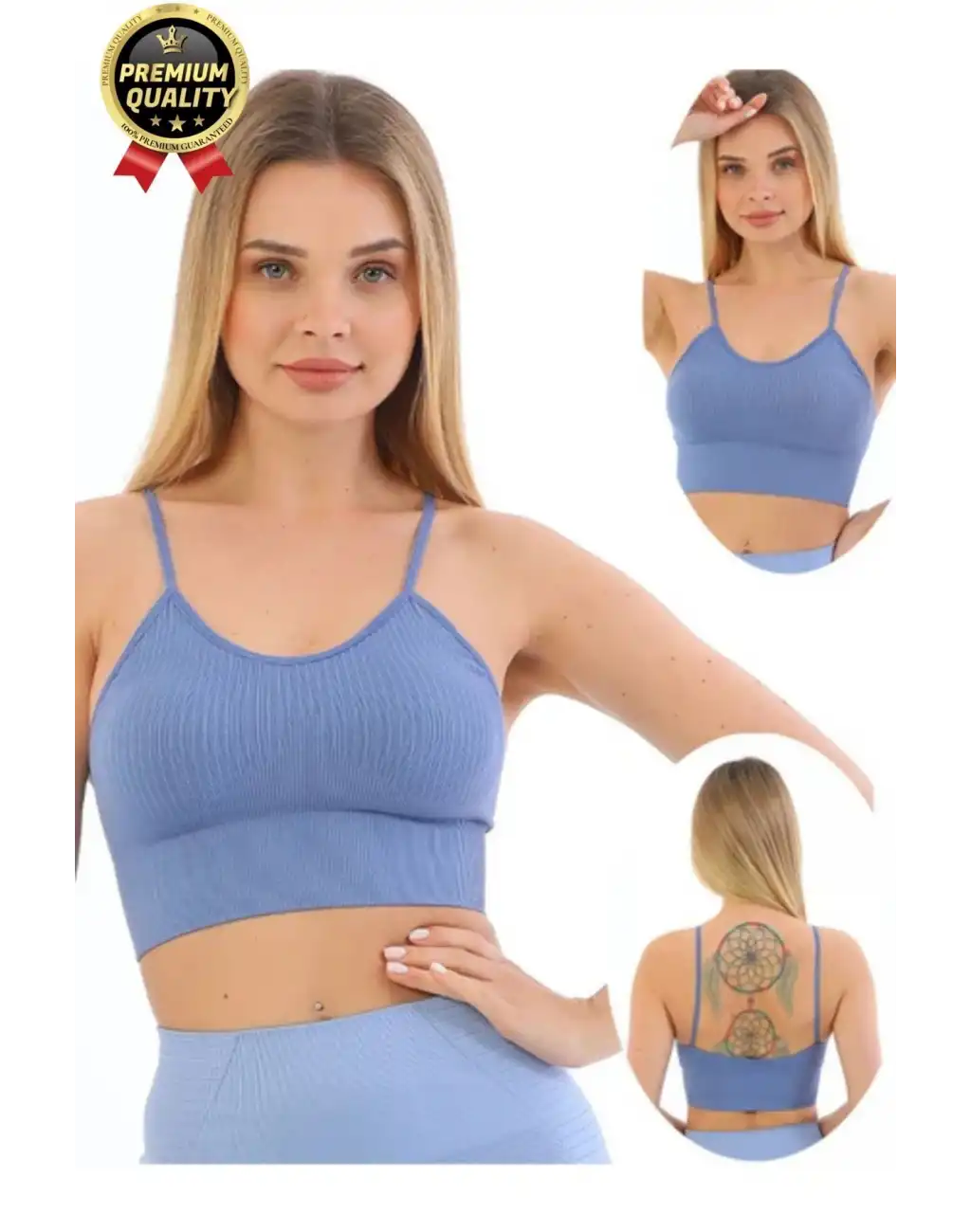 Göğüs Toparlayıcı Sarkma Önleyen Gündelik Spor Kullanım İnce İp Askılı Pedli Çizgili Crop Büstiyer