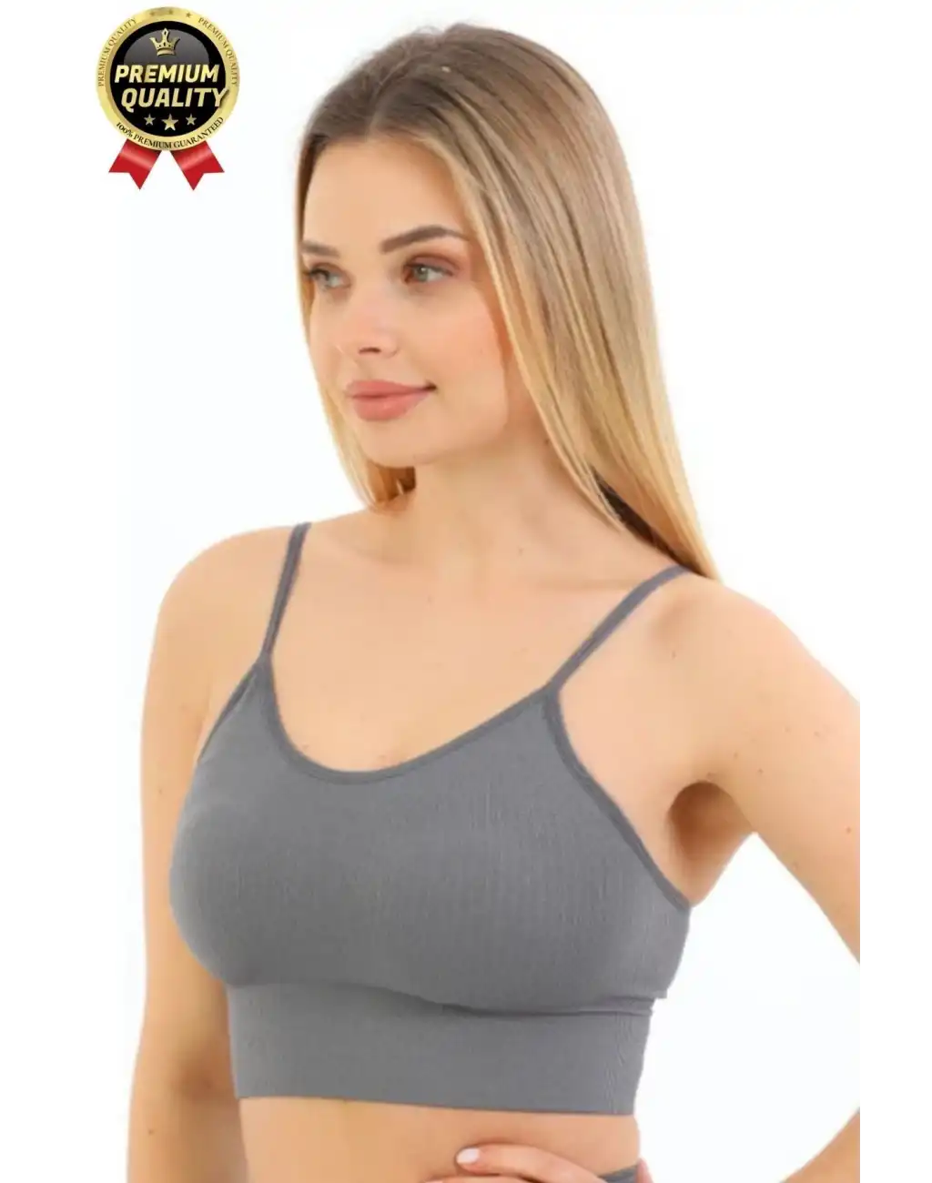 Göğüs Toparlayıcı Sarkma Önleyen Gündelik Spor Kullanım İnce İp Askılı Pedli Çizgili Crop Büstiyer